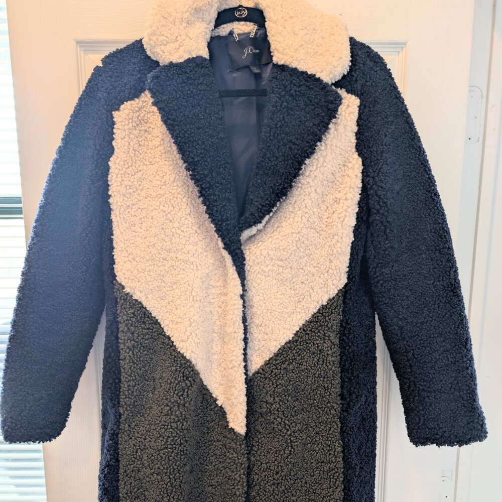 J. Crew Sherpa/Teddy Colorblock Coat - Size Small